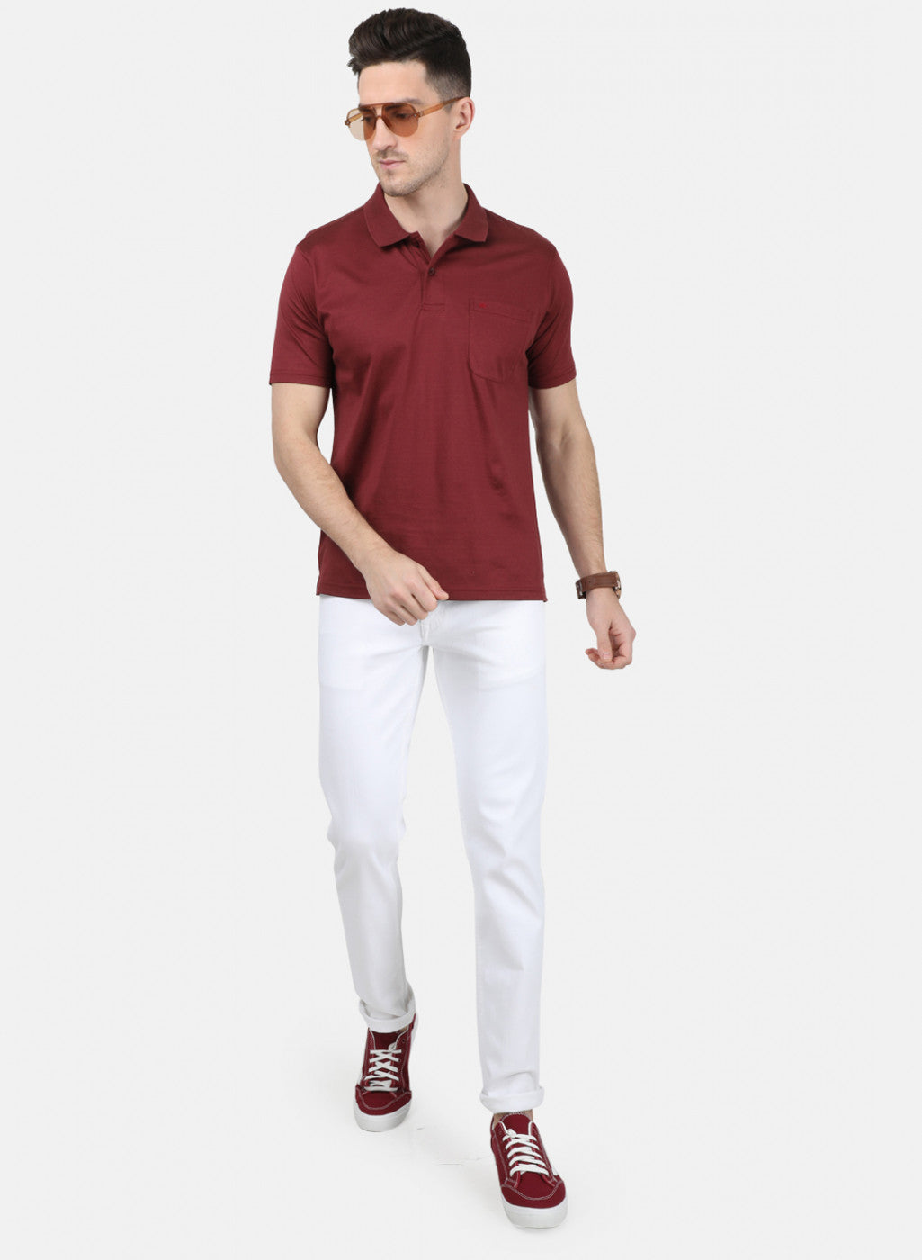 Mens Maroon Plain T-Shirt