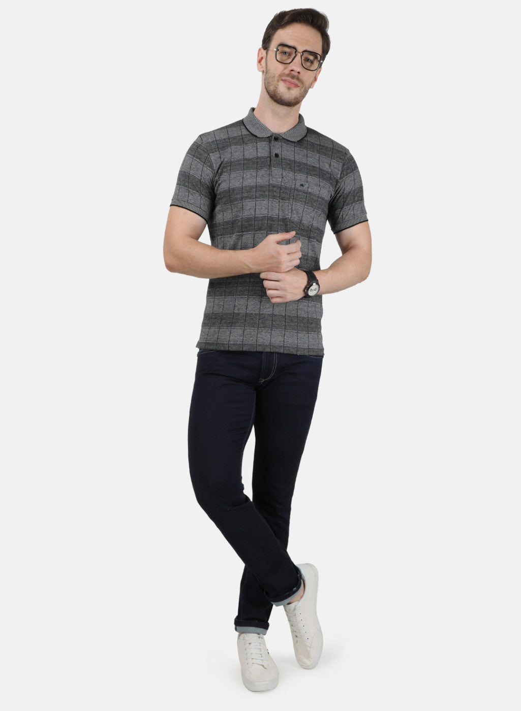 Mens Black Stripe Collar T-Shirts