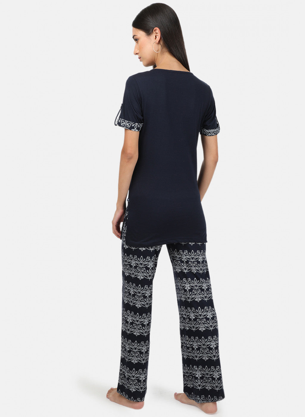 Womens Navy Blue Printed Plazoo Set