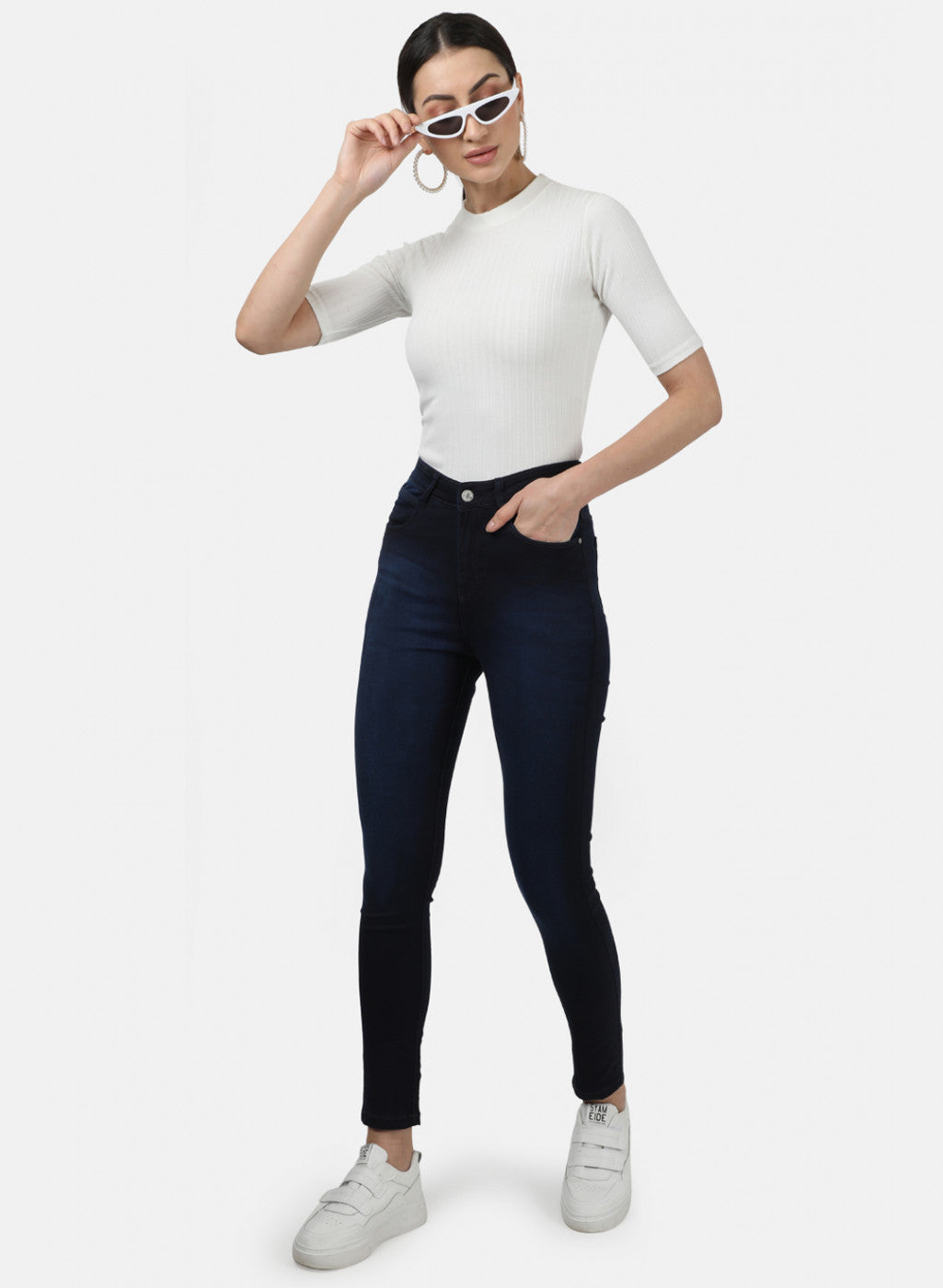 Womens NAvy Blue Light Wash Denims
