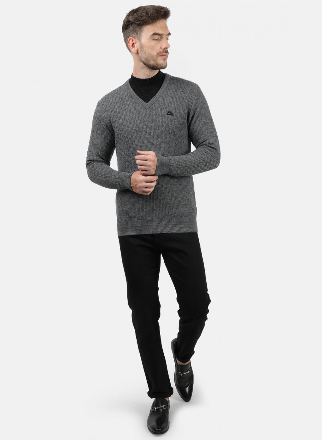 Men Grey Self Pullover