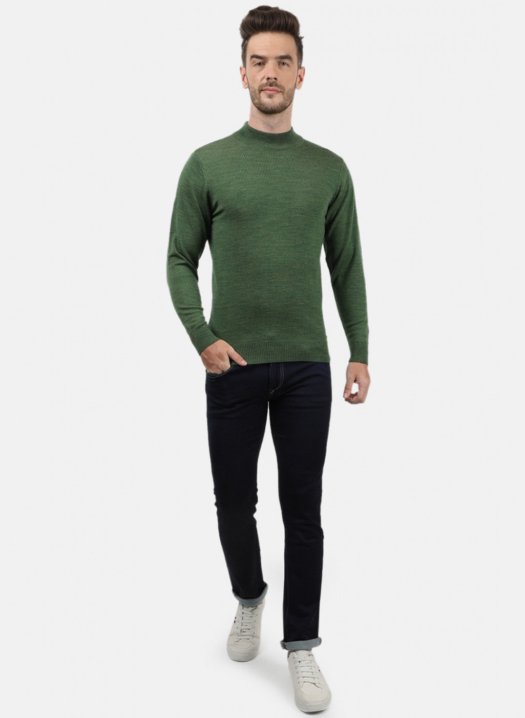 Men Olive Solid Pullover