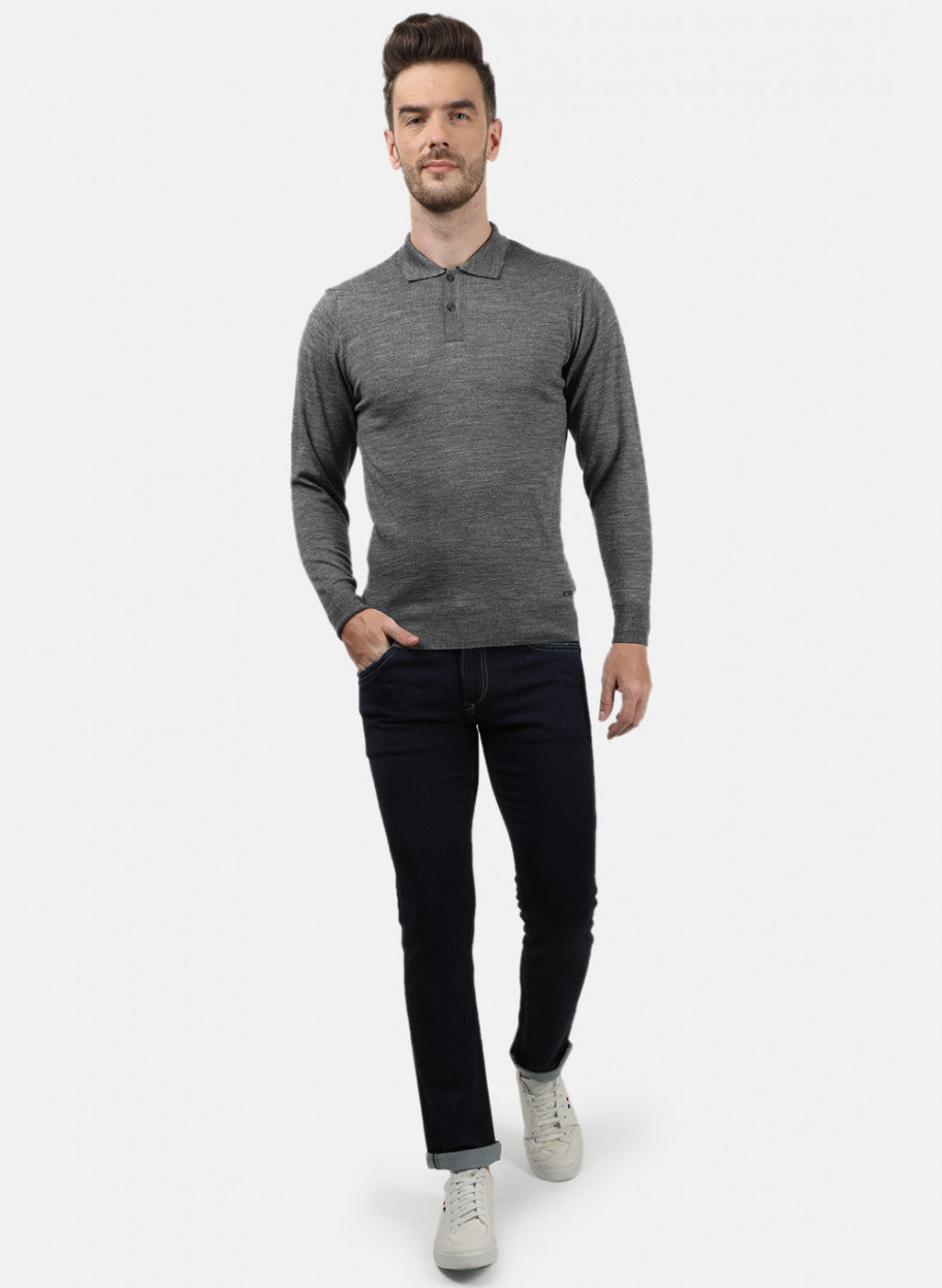 Men Grey Collar T-Shirt