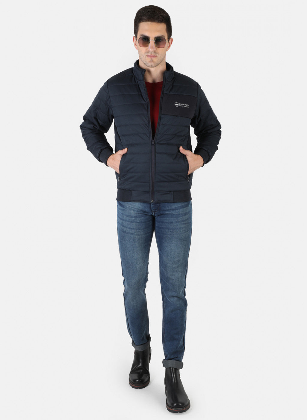 Men NAvy Blue Solid Jacket