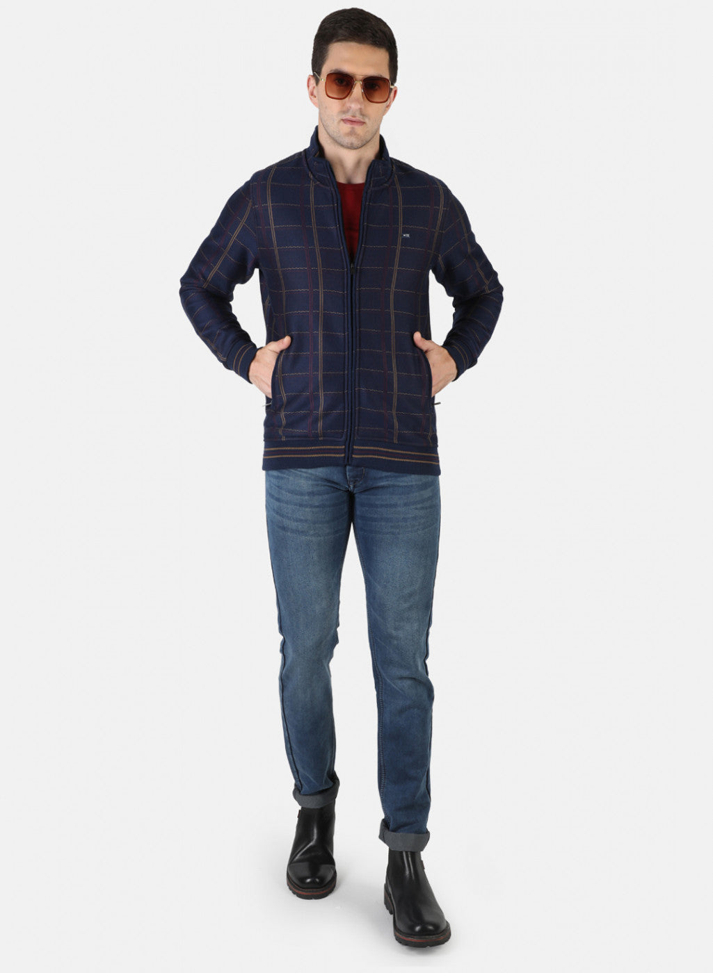 Men Blue Check Sweatshirt