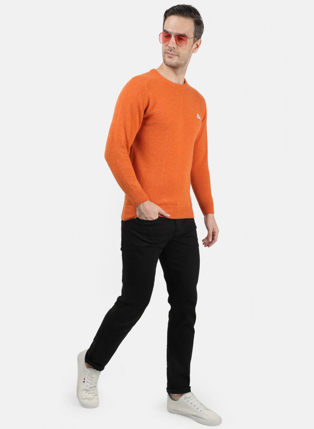 Men Orange Solid Pullover