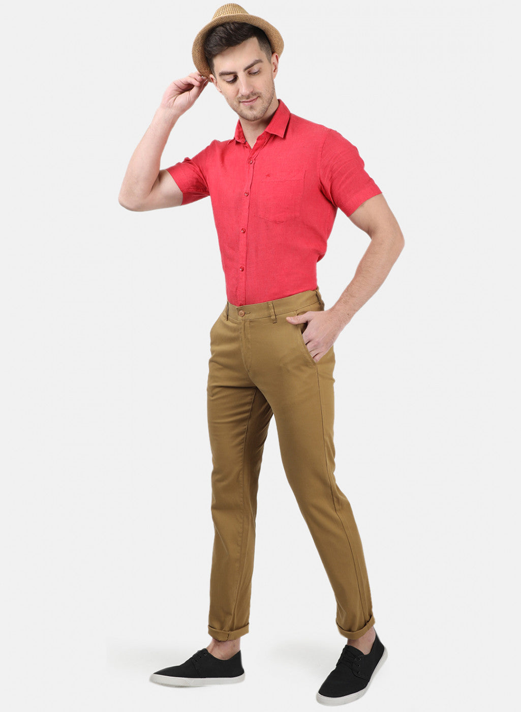 Men Mustard Plain Trousers