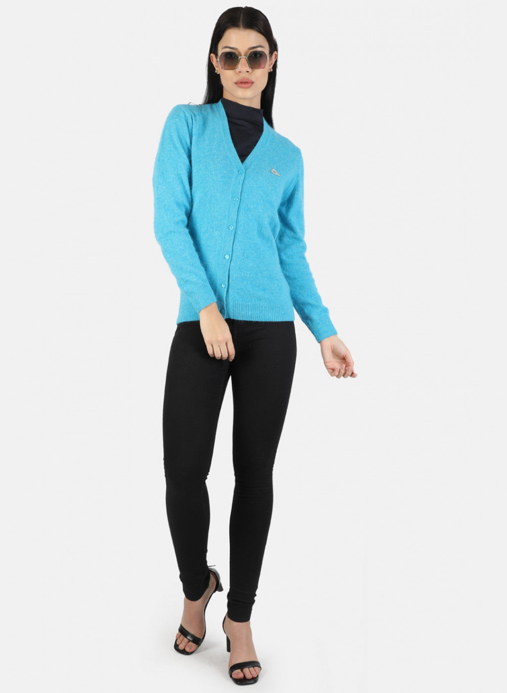 Women Blue Solid Cardigan