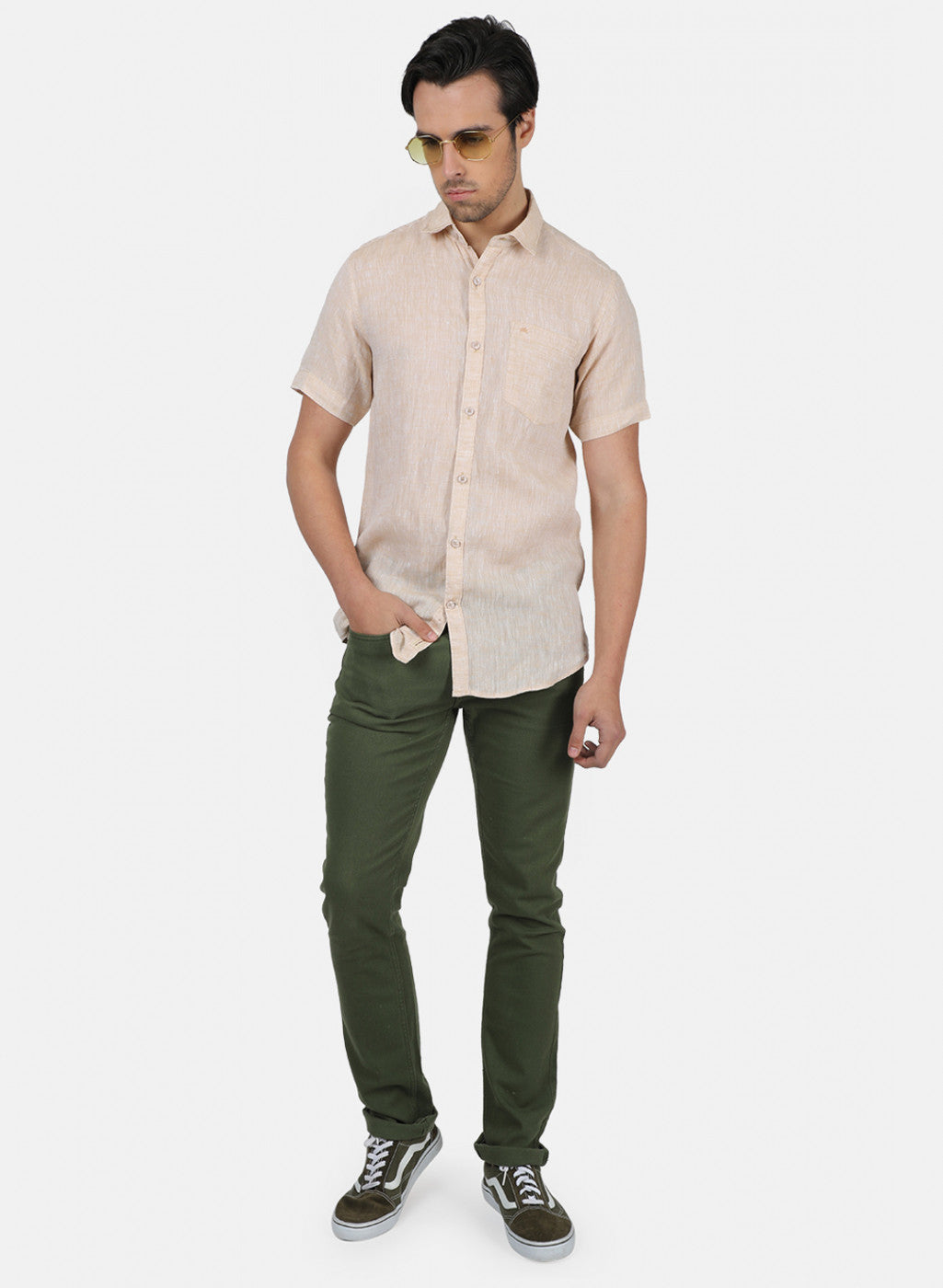 Men Beige Solid Shirts