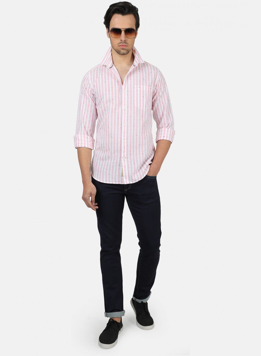 Men Red Stripe Linen Shirt