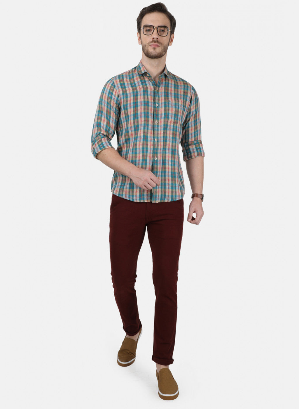 Mens Blue Check Linen Shirt