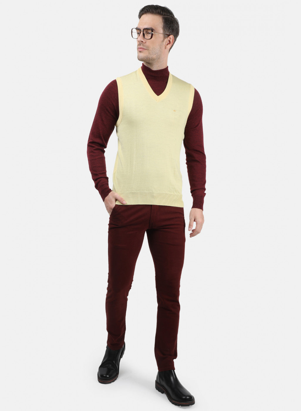 Men Yellow Solid Sweater