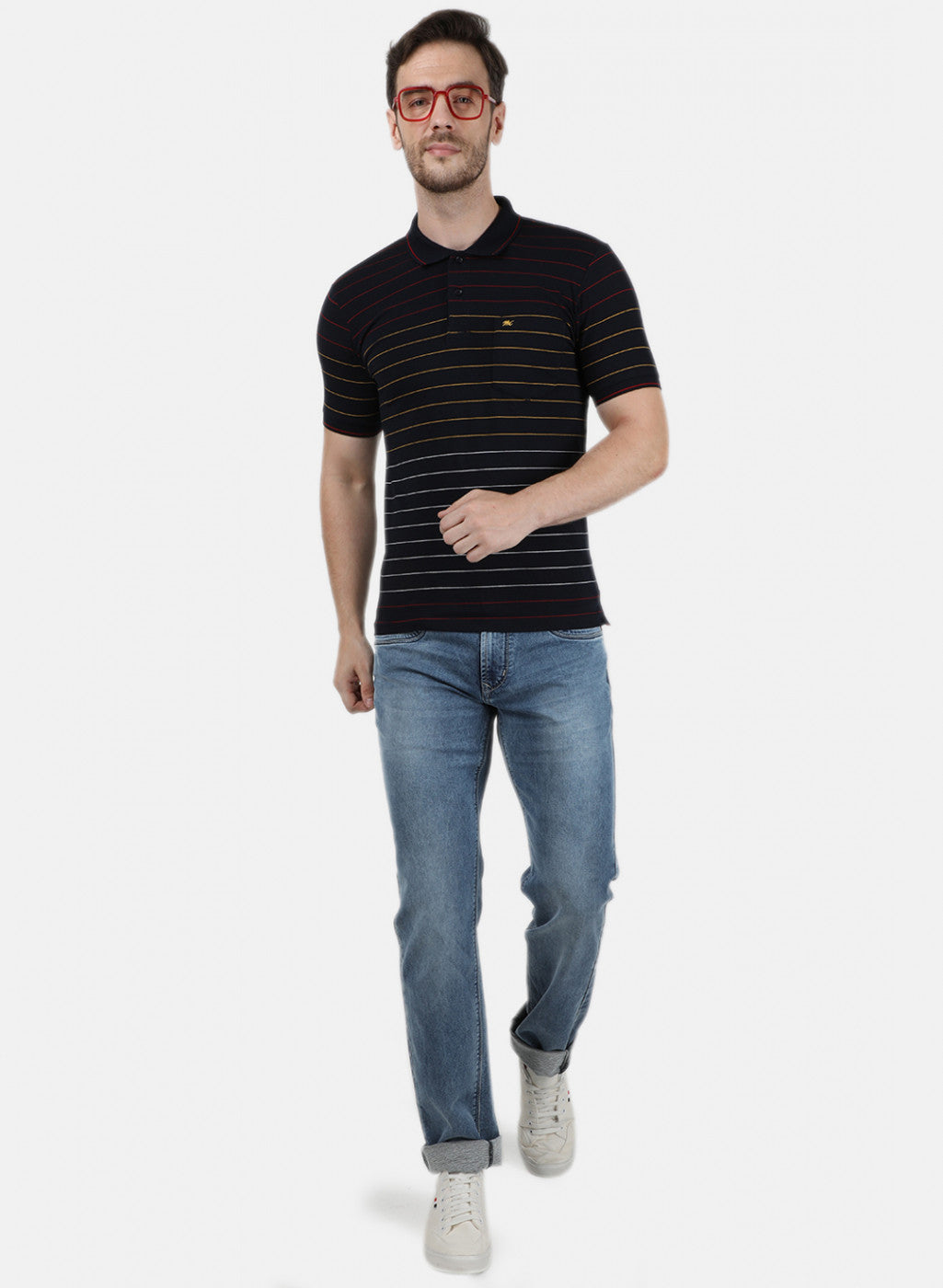 Mens NAvy Blue Stripe Collar T-Shirts