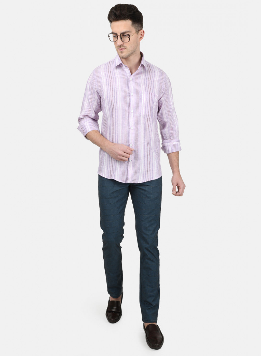 Mens Pink Stripe Linen Shirt