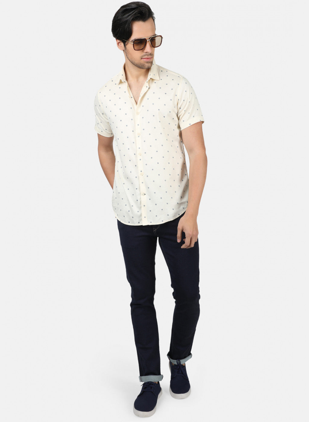 Men Beige Printed Shirts