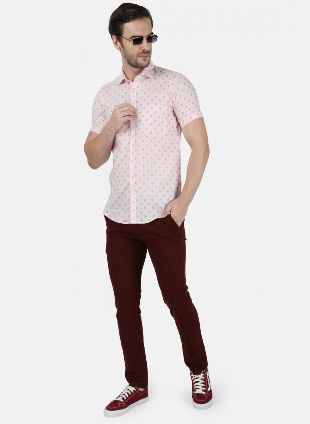 Mens Peach Printed Linen Shirt