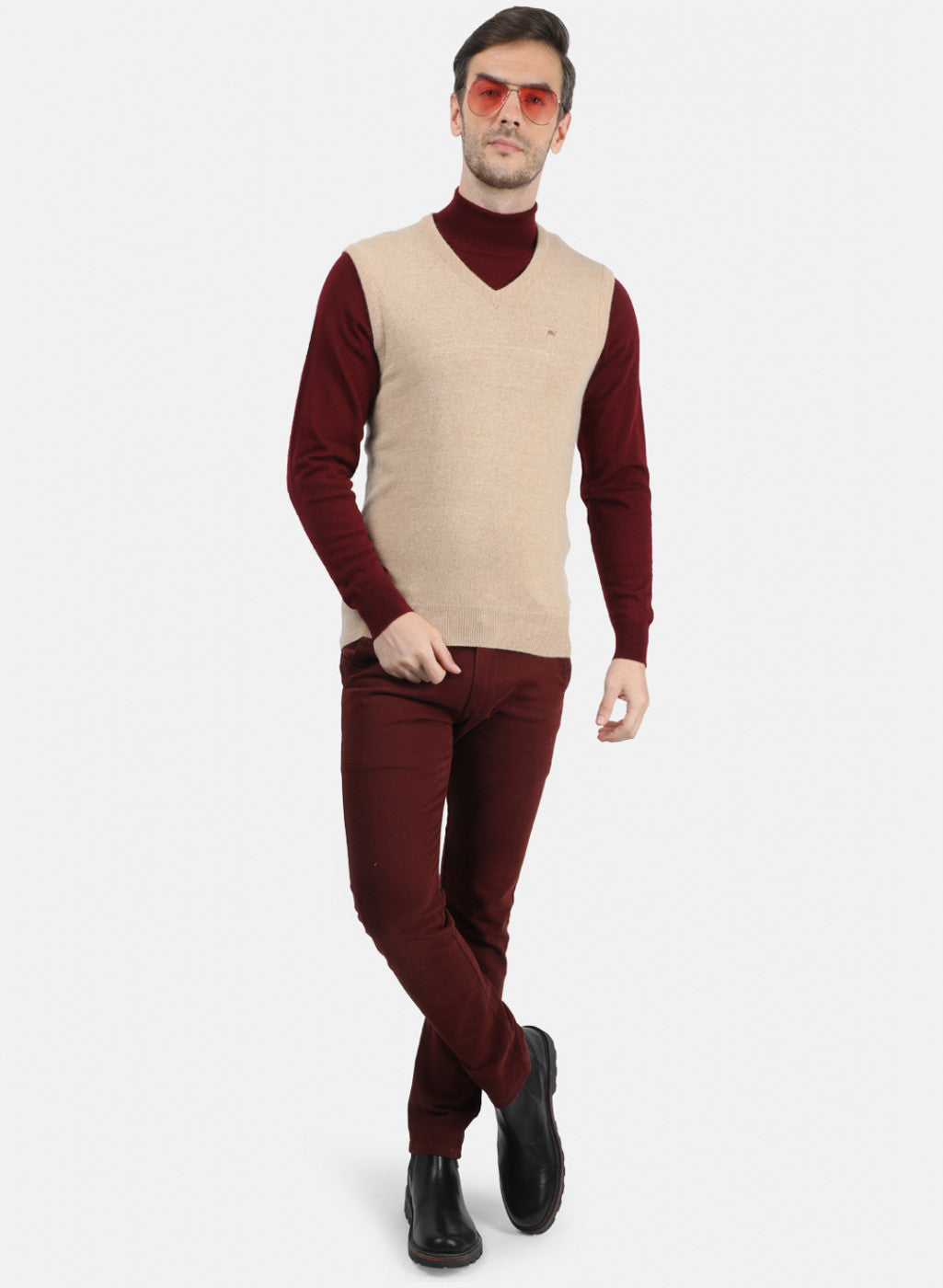Men Beige Solid Sweater