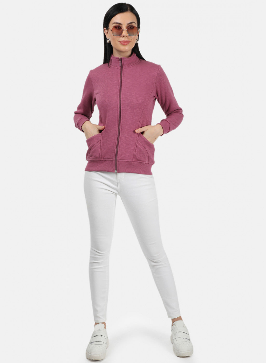 Women Pink Plain Sweatshirt