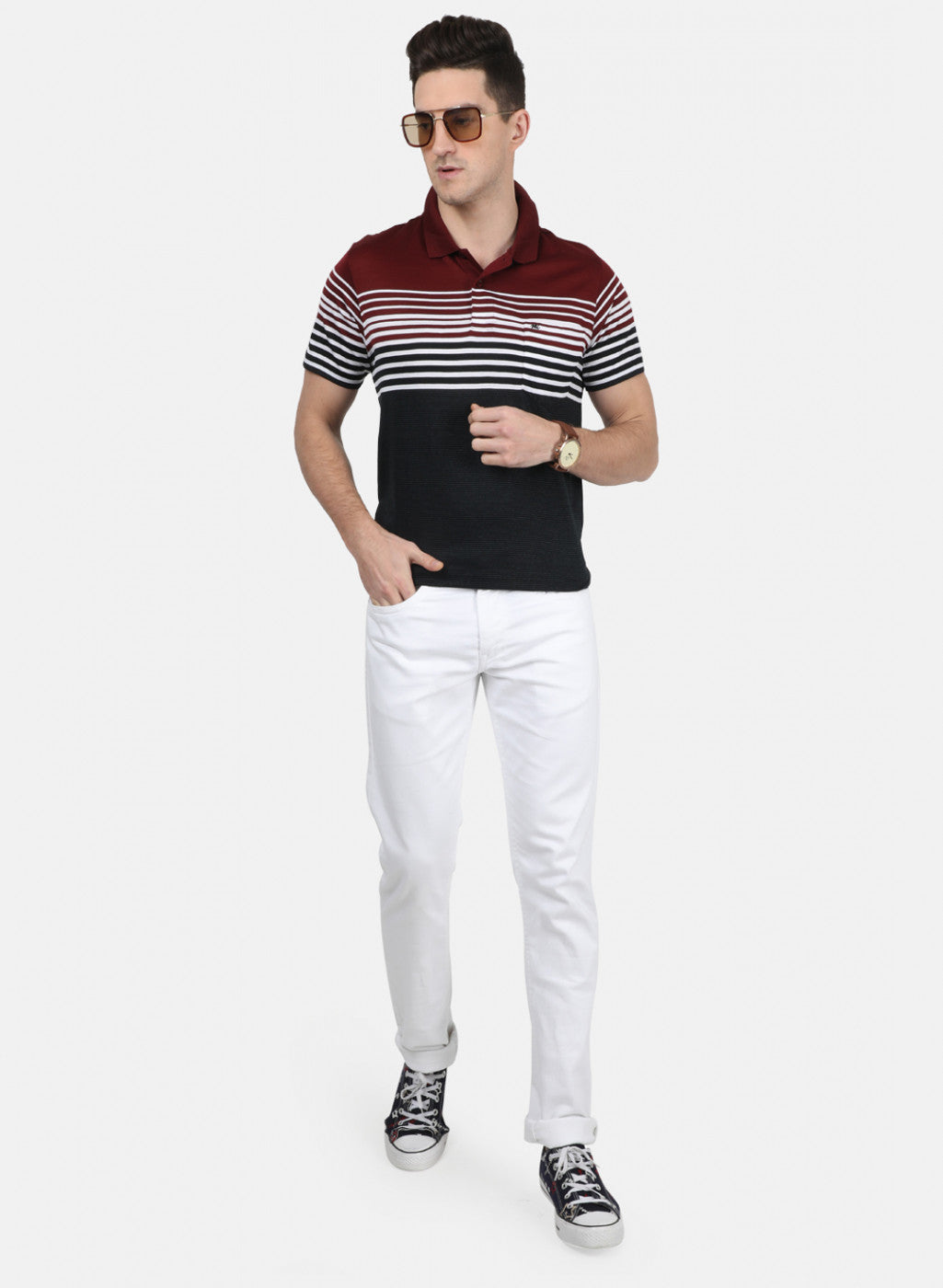 Mens Maroon Stripe T-Shirt