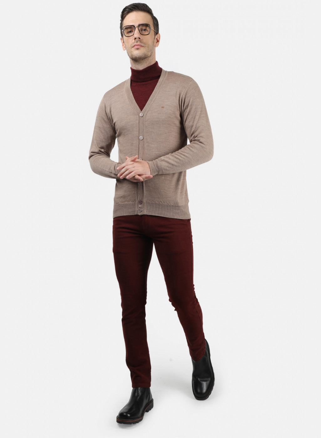 Men Light Brown Solid Cardigan