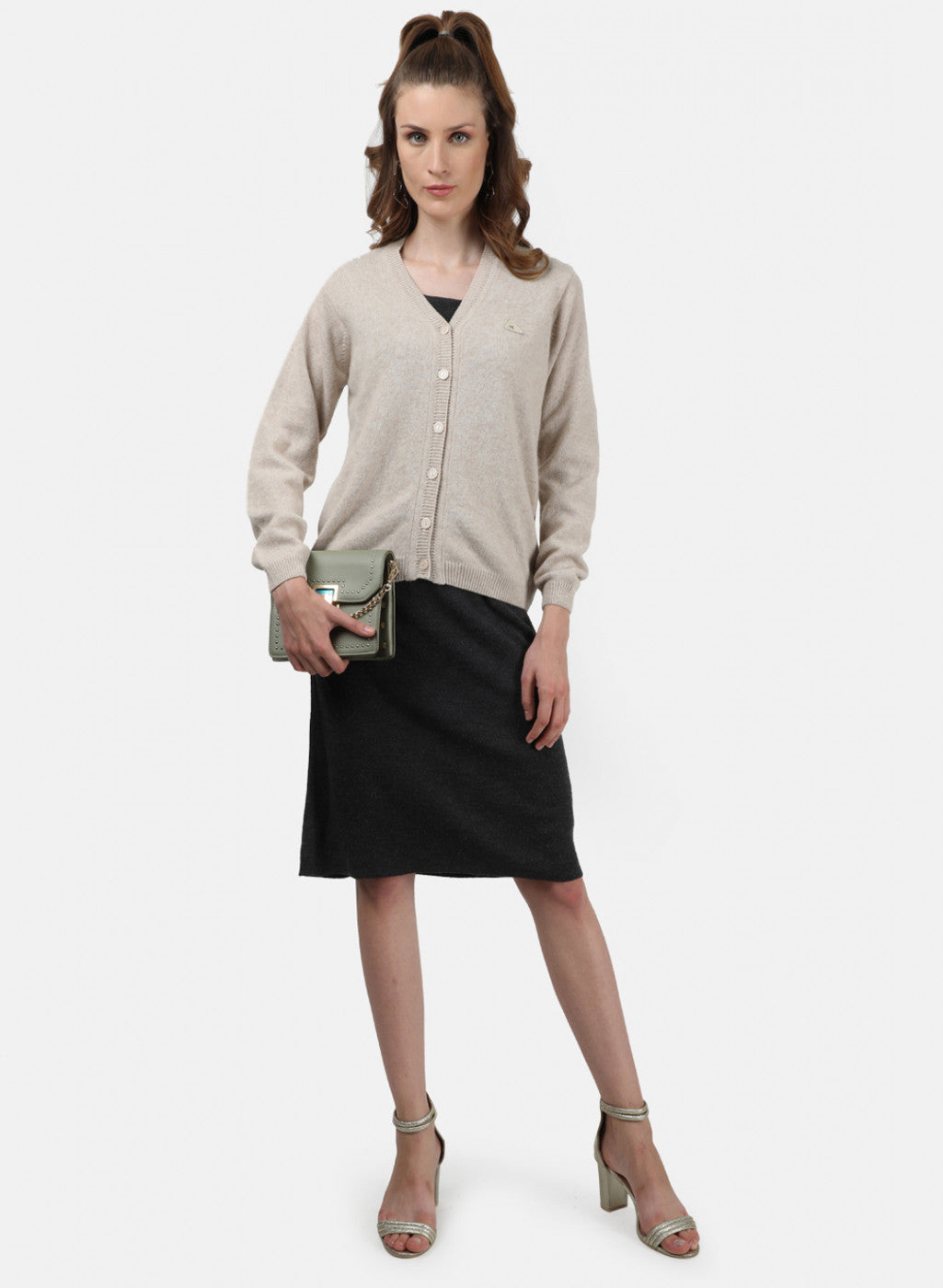 Women Beige Solid Cardigan