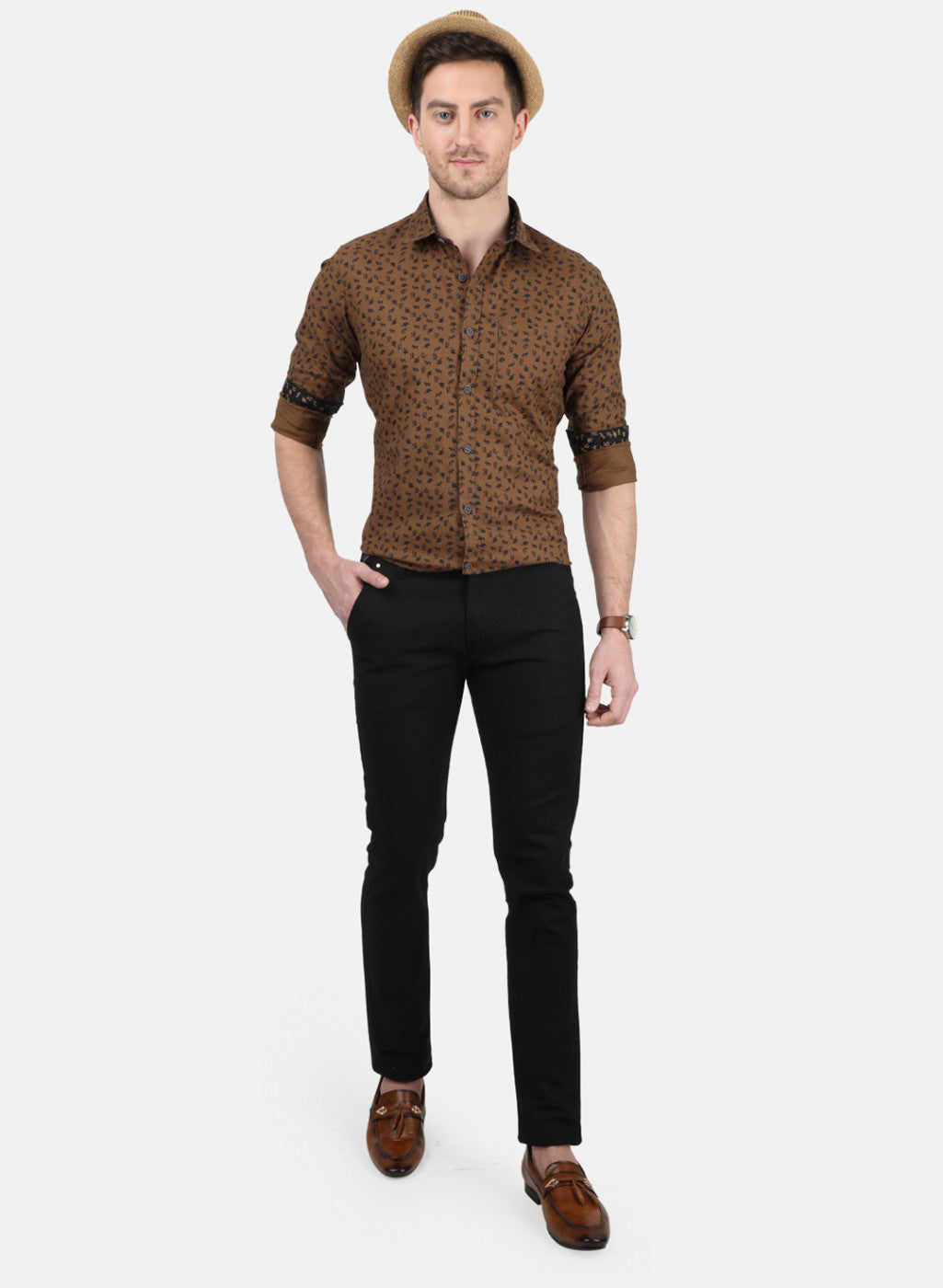 Mens Brown Printed Shirt