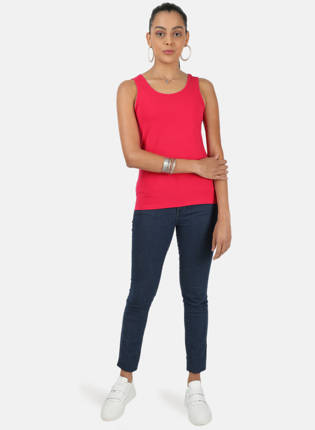 Womens Dark Pink Plain Spaghetti