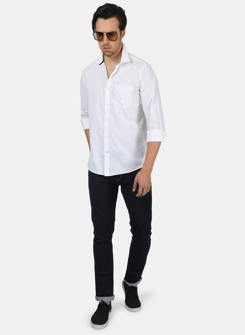 Men White Solid Shirts