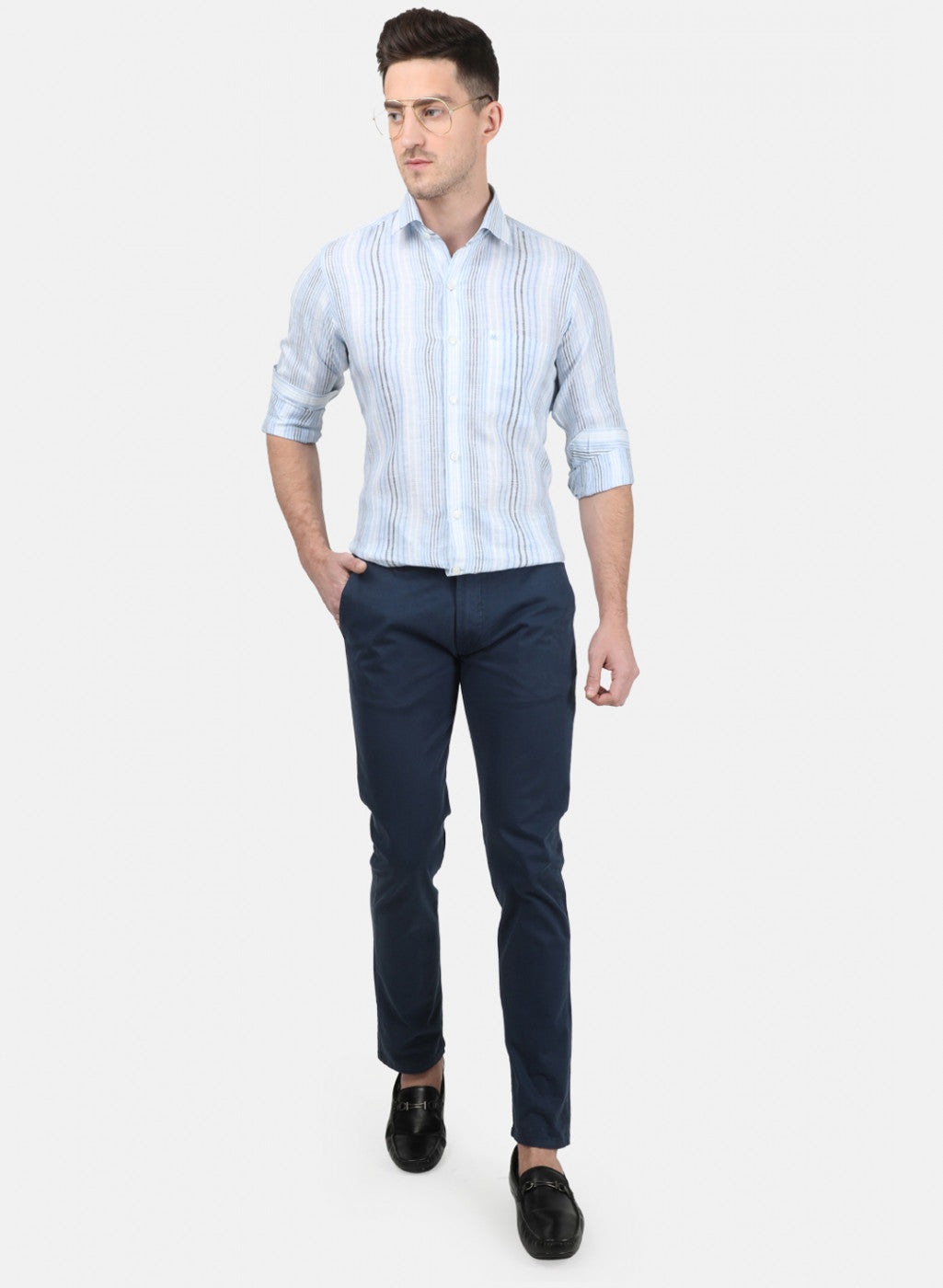 Mens Blue Stripe Linen Shirt