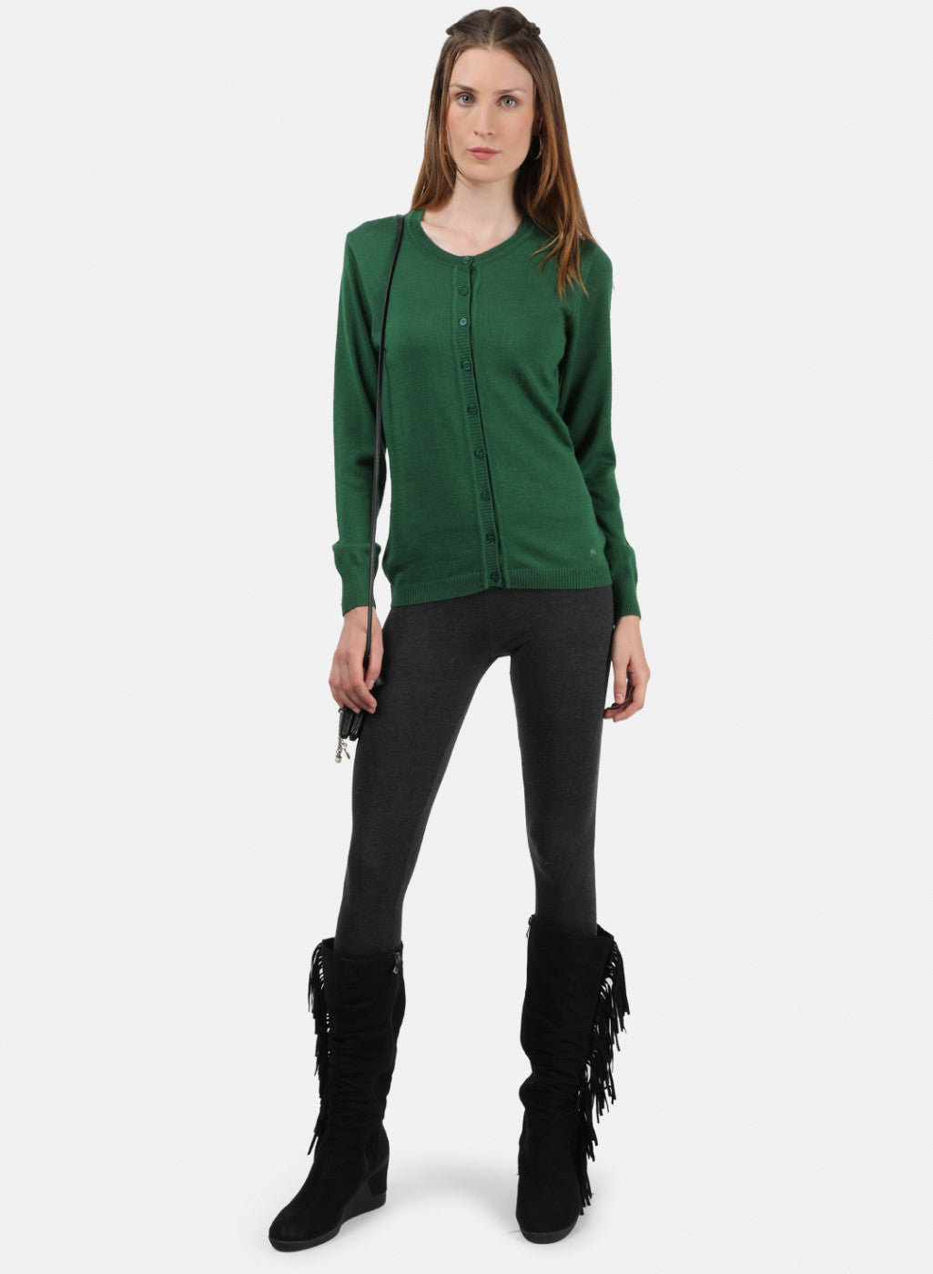 Women Green Solid Cardigan