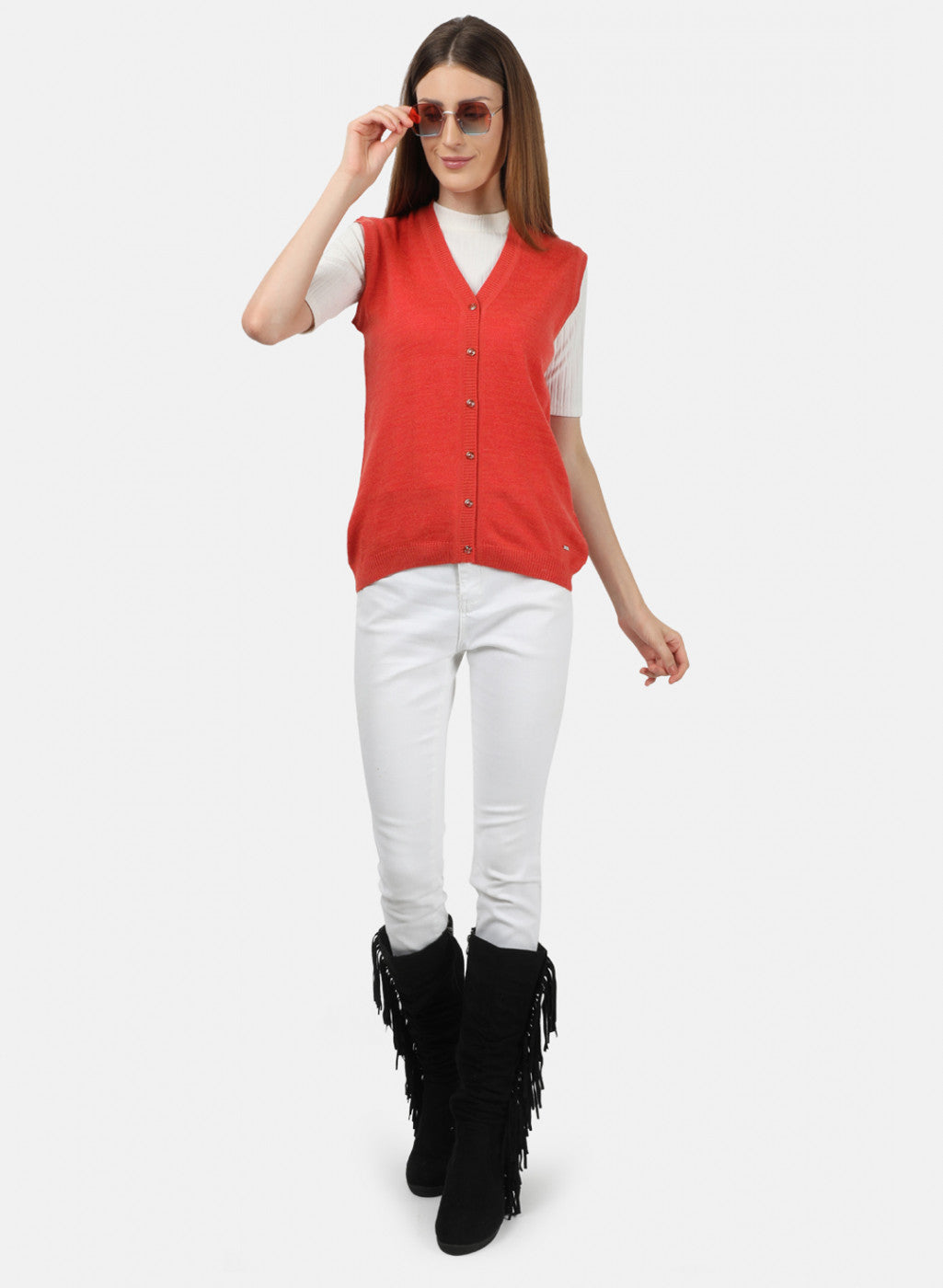 Women Orange Solid Cardigan
