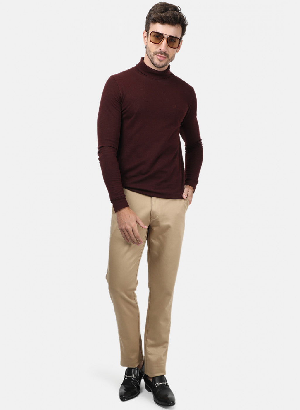 Men Beige Plain Trousers