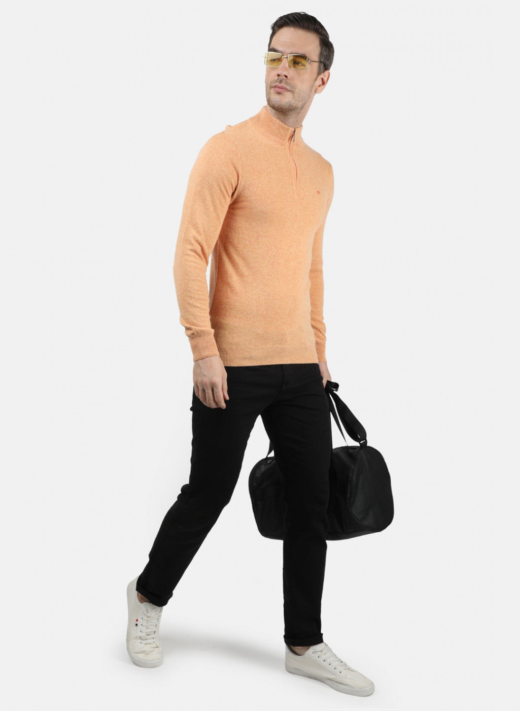 Men Light Orange Solid Pullover