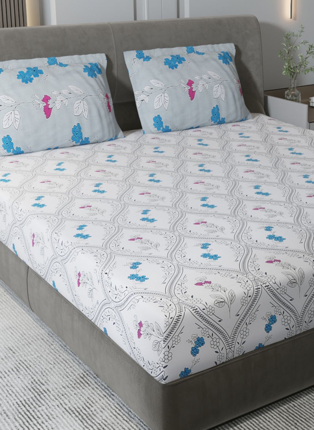 180TC Pure Cotton King Bedsheet with 2 Pillow Covers