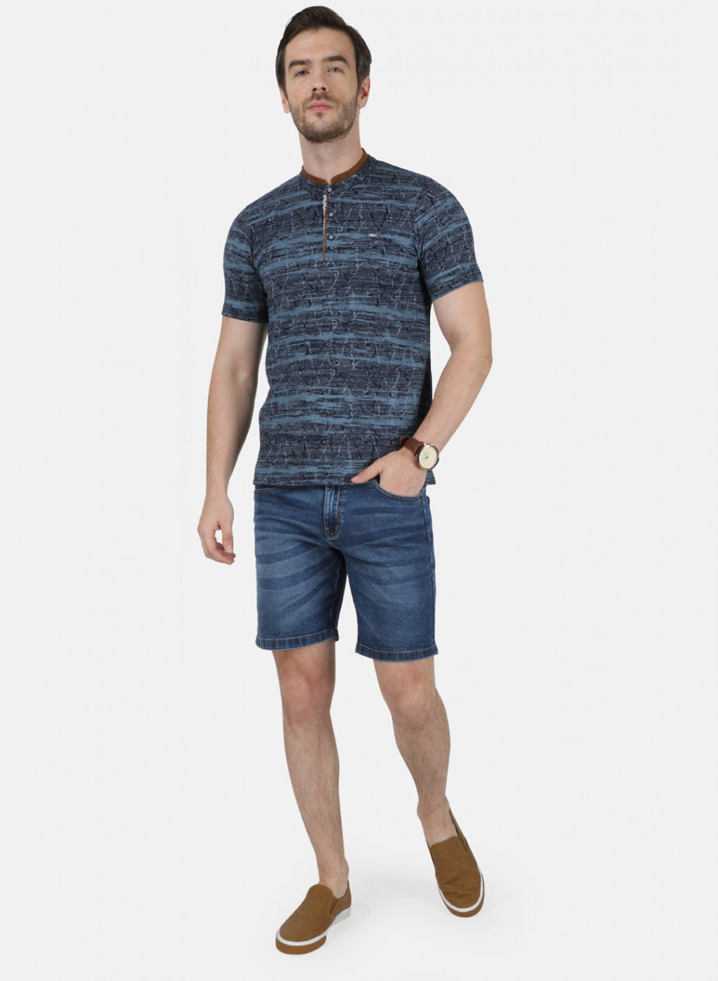 Mens Blue Self T-Shirt