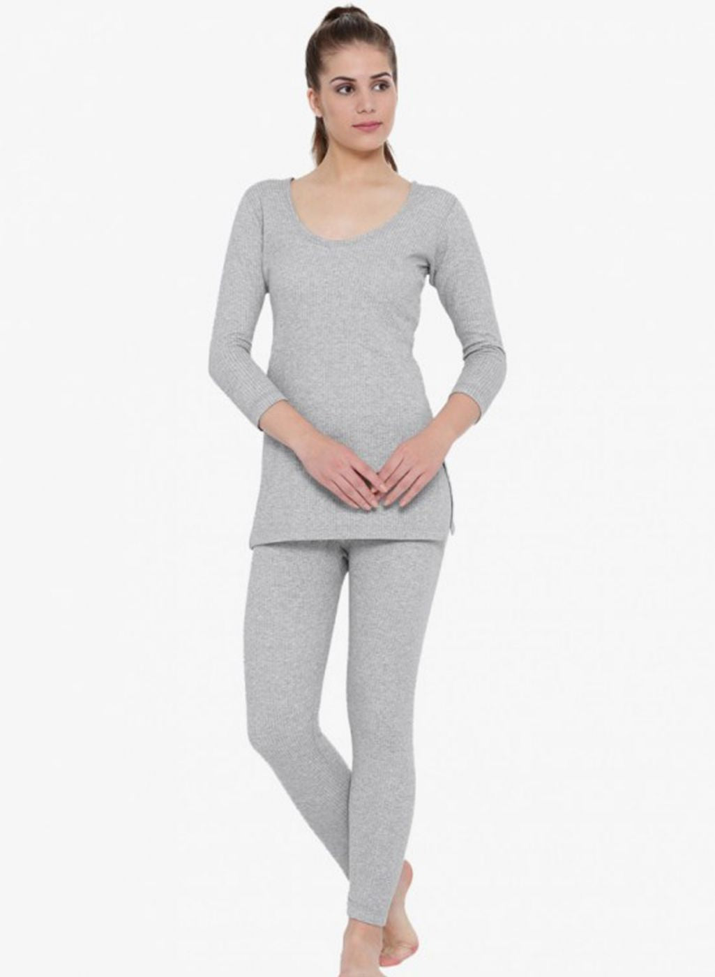 Women Grey Solid Thermal Vest