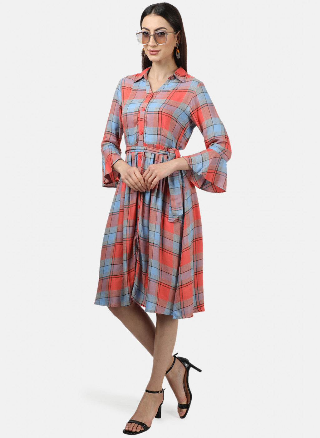 Womens Multi Color Check Dress