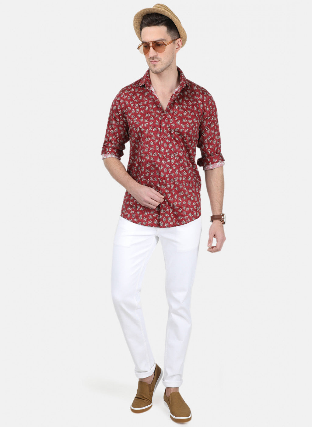 Mens Maroon Printed Shirt