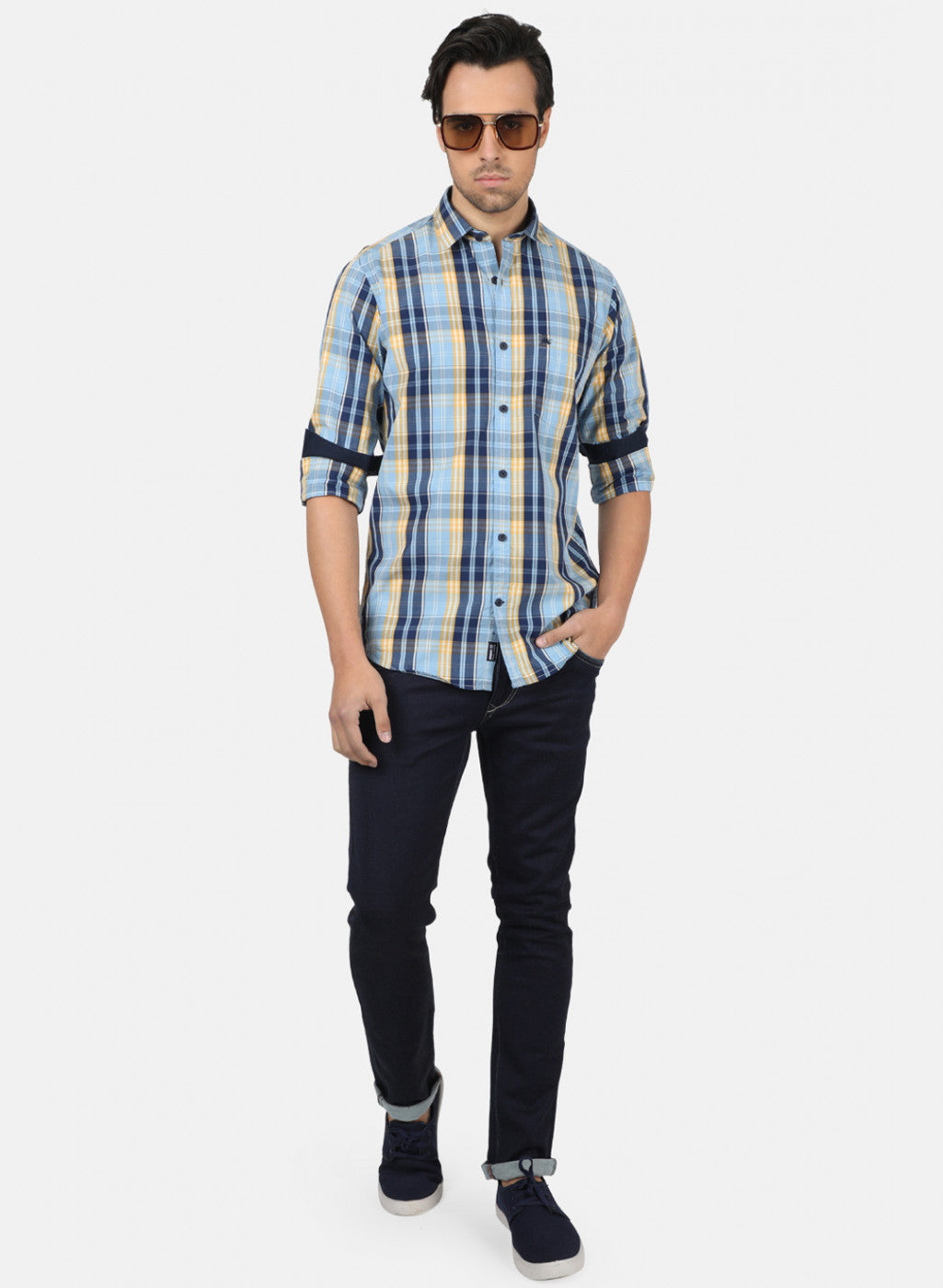 Men Blue Check Shirts