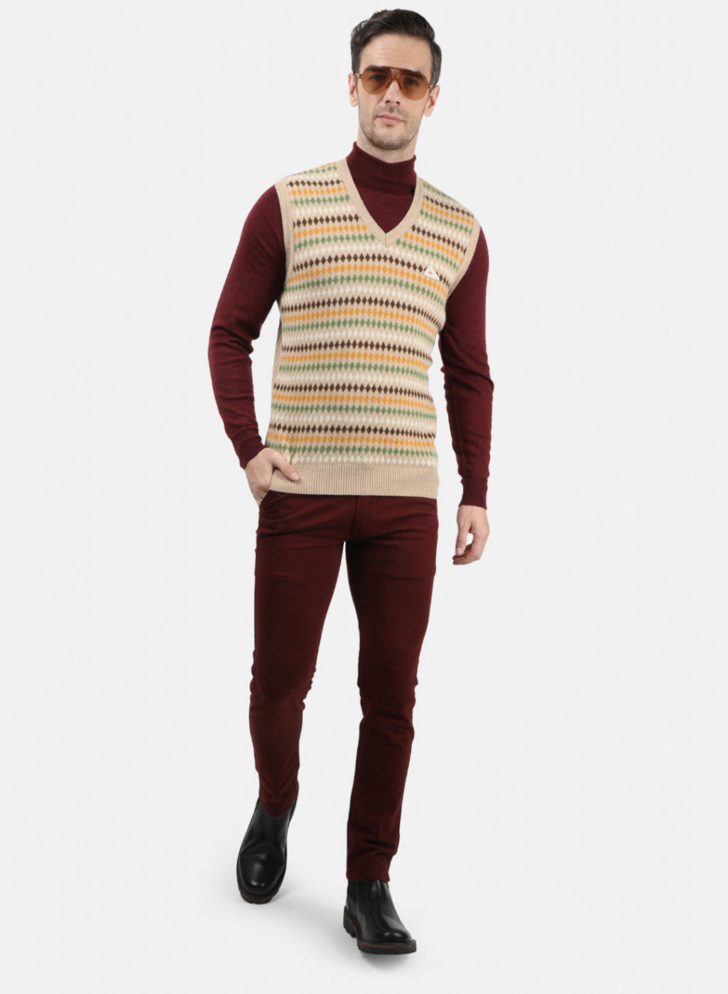 Men Beige Solid Sweater