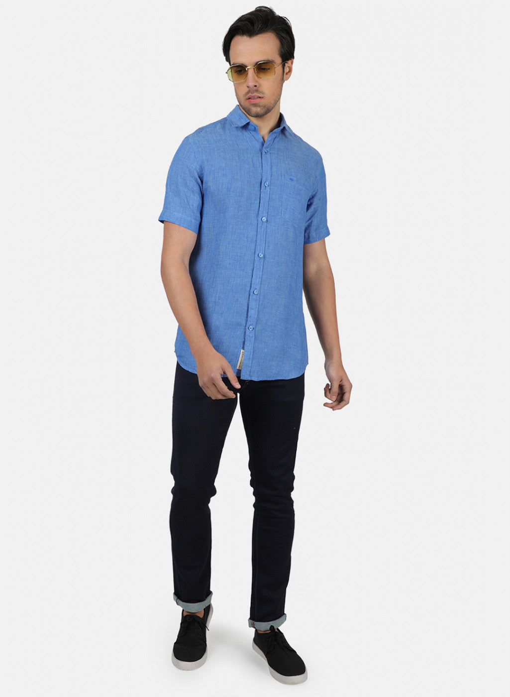 Men Blue Solid Shirts