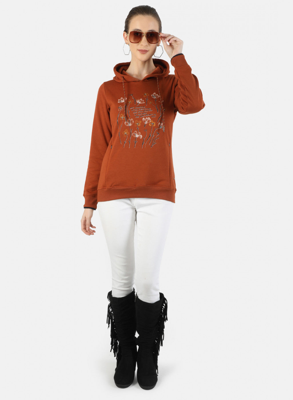 Women Brown Printed Sweatshirt