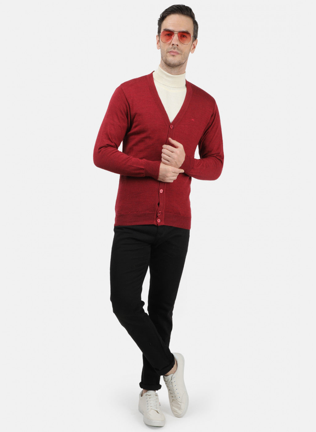 Men Maroon Solid Cardigan