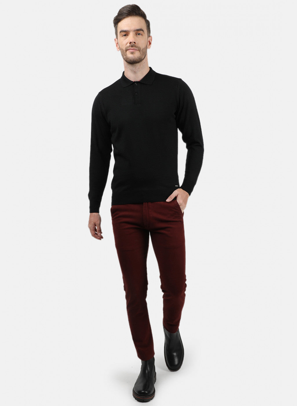 Men Black Collar T-Shirt