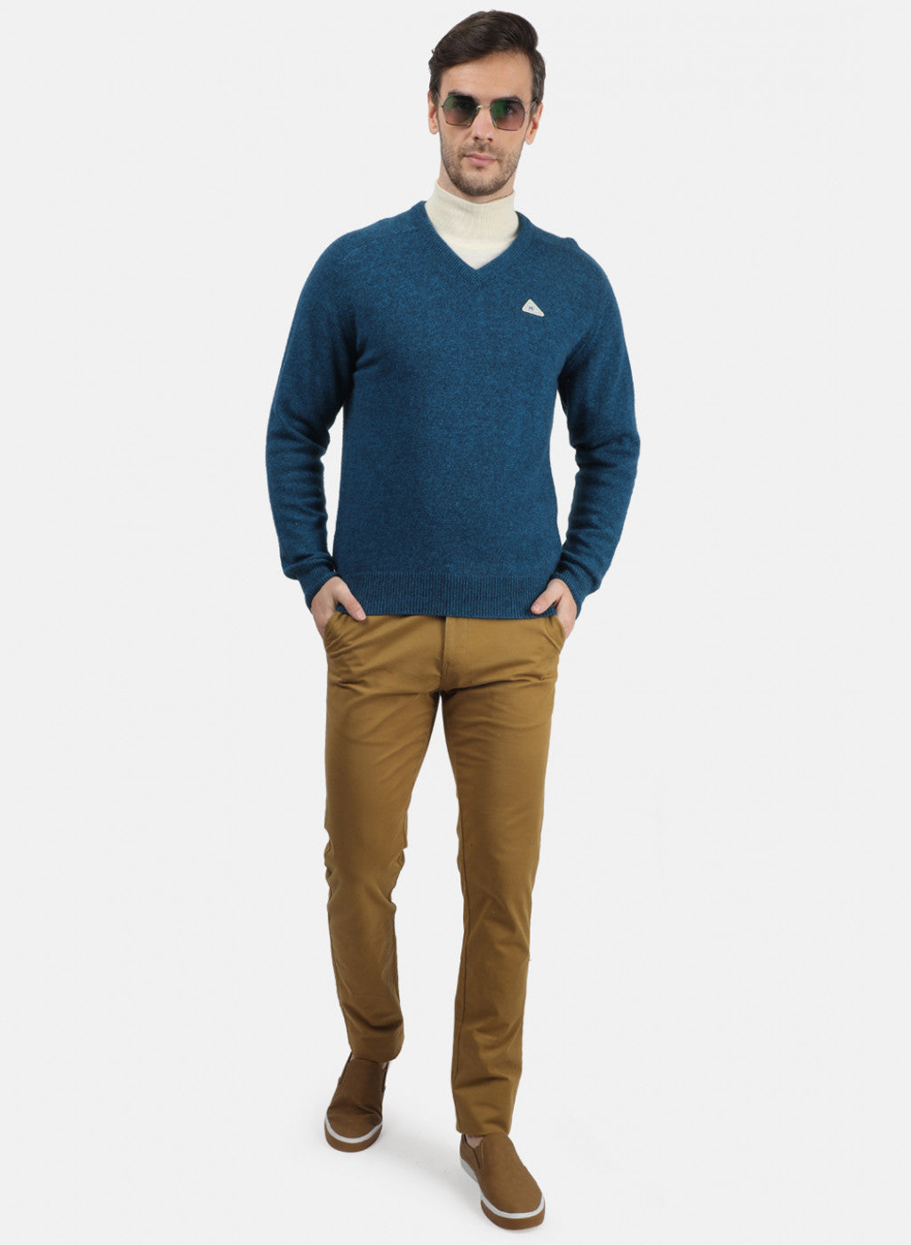 Men Blue Melange Solid Pullover