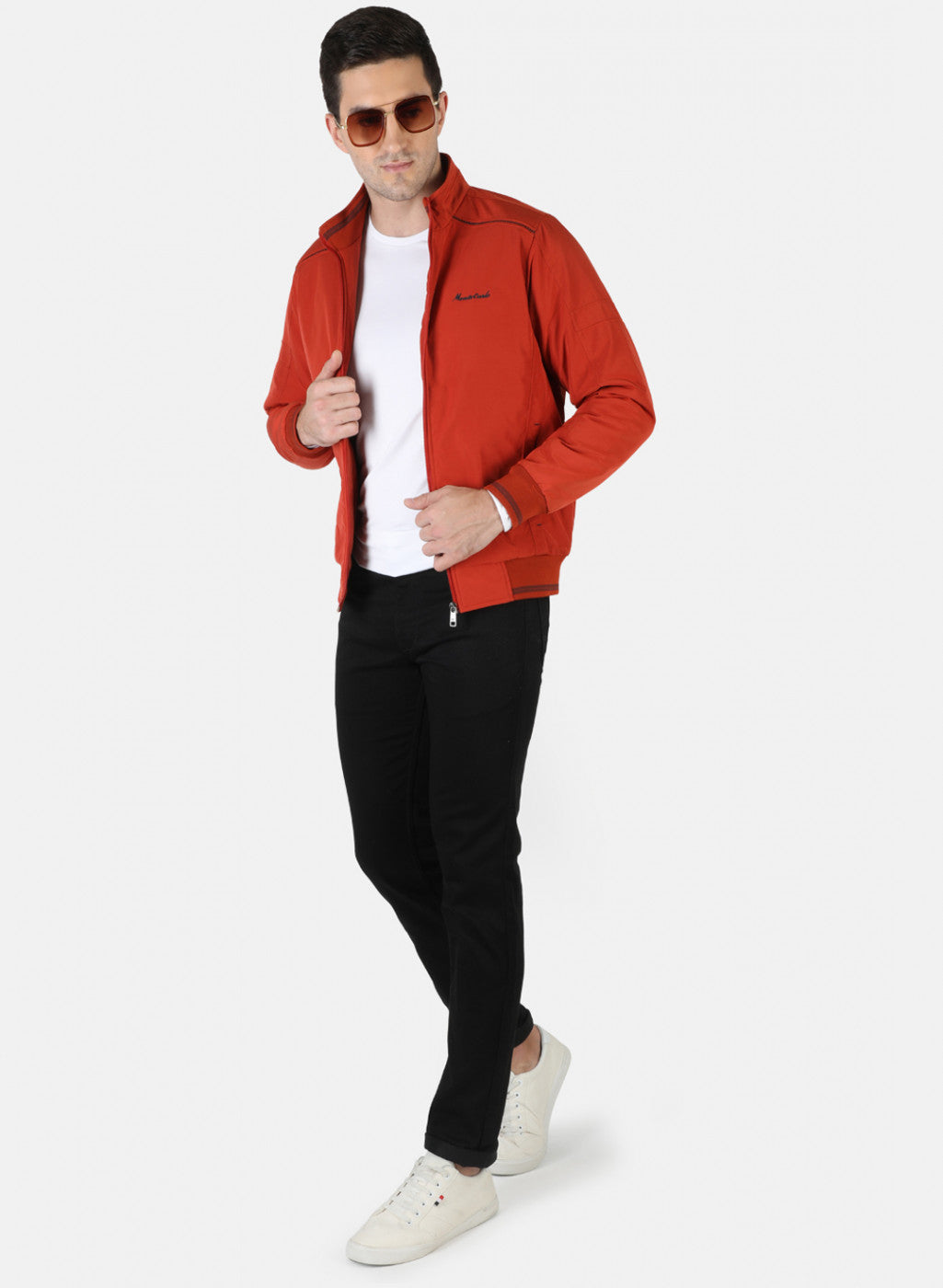 Men Orange Plain Jacket