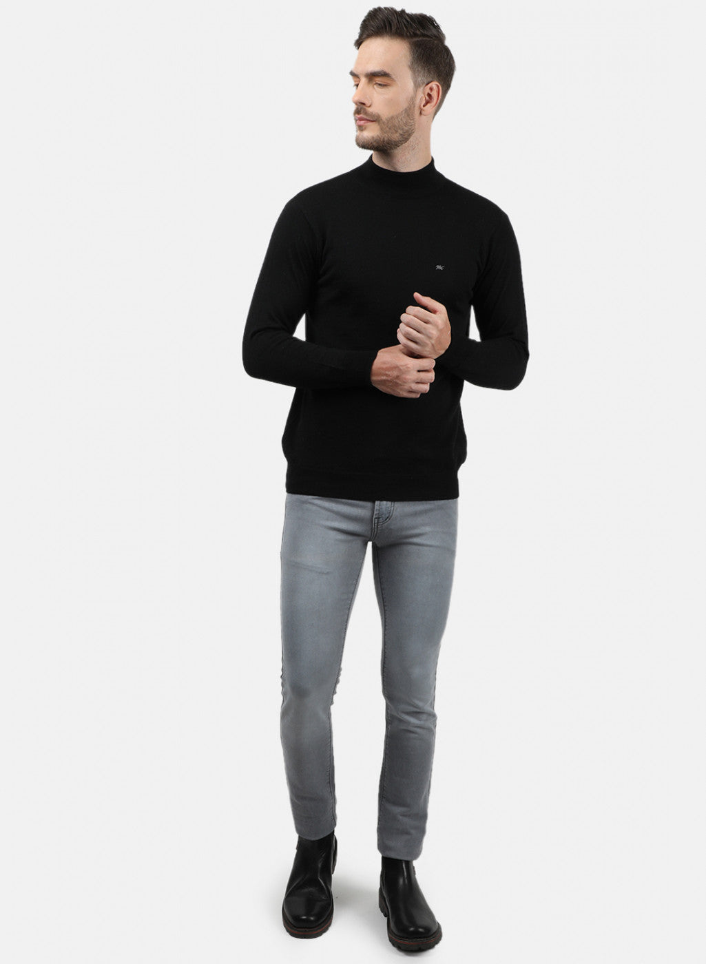 Men Black Solid Pullover