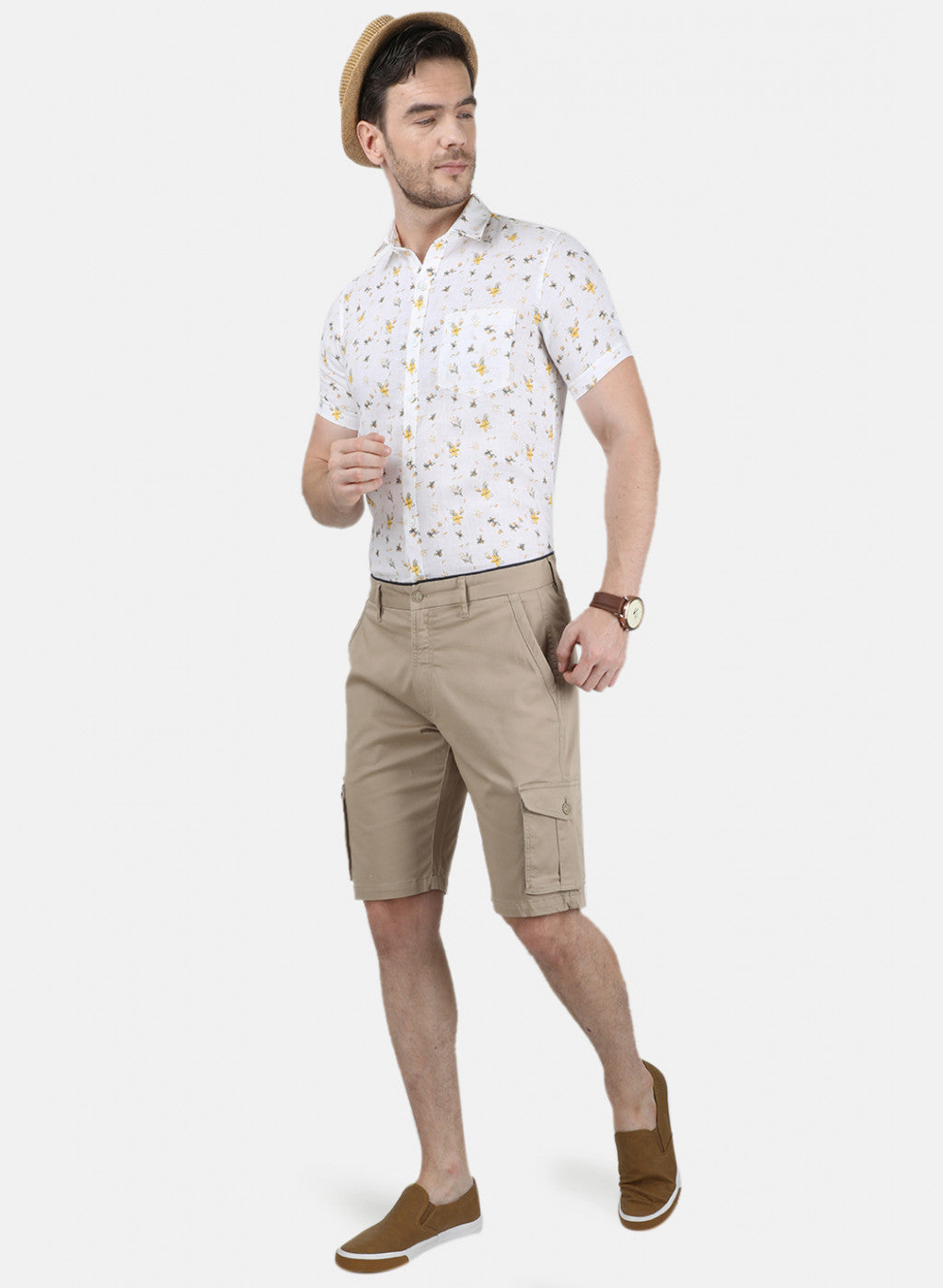Mens Yellow Printed Linen Shirt