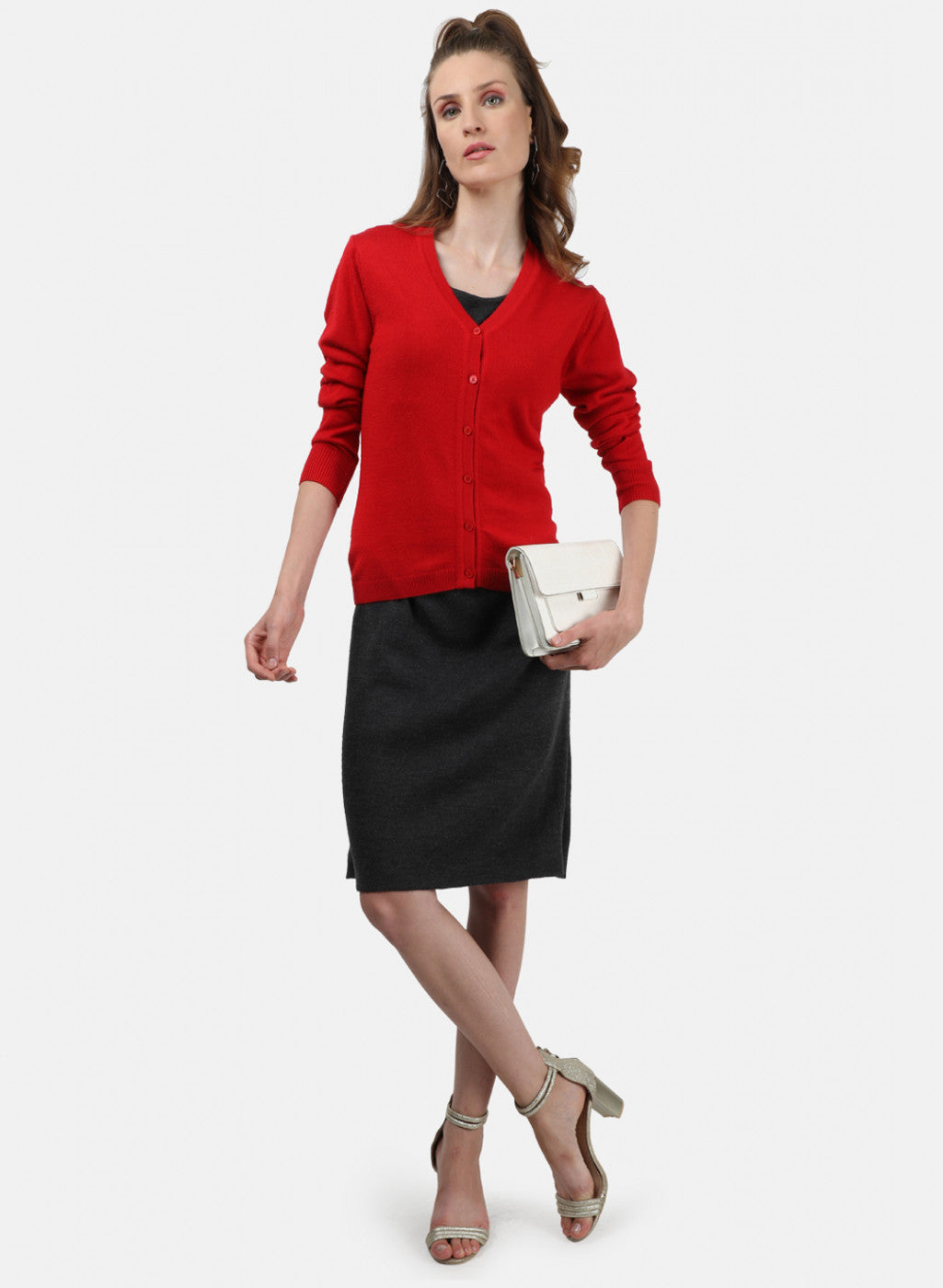 Women Red Solid Cardigan