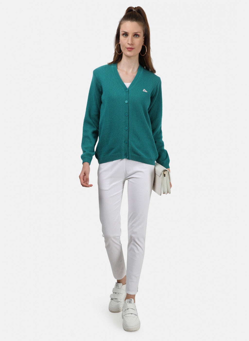 Women Sea Green Solid Cardigan